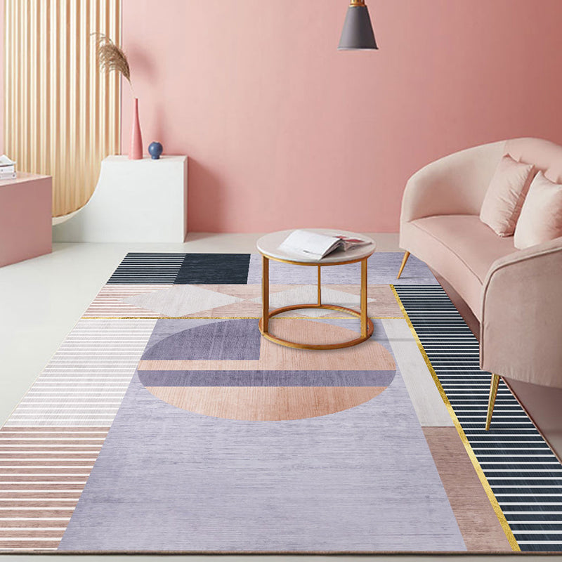 Modern living room rug Multicolored geometric print area rug cotton blend non-slip rug | Bowlift