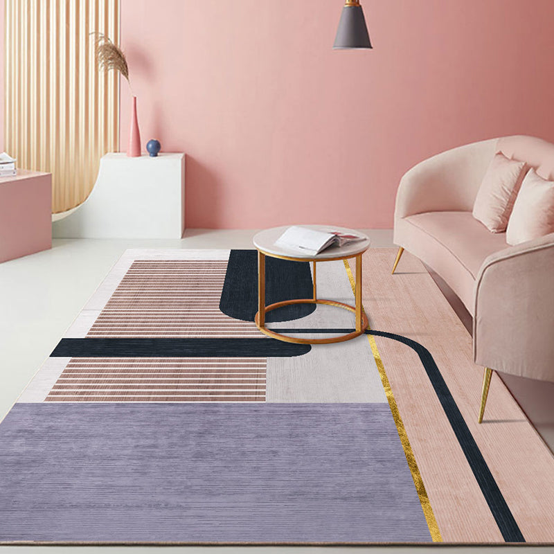 Modern living room rug Multicolored geometric print area rug cotton blend non-slip rug | Bowlift
