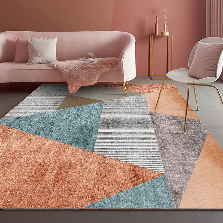 Modern living room rug Multicolored geometric print area rug cotton blend non-slip rug | Bowlift