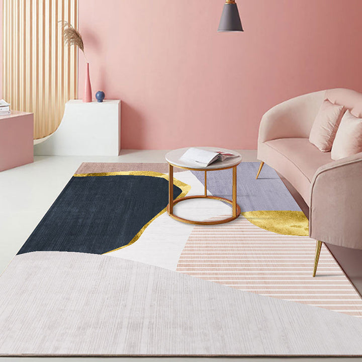 Modern living room rug Multicolored geometric print area rug cotton blend non-slip rug | Bowlift
