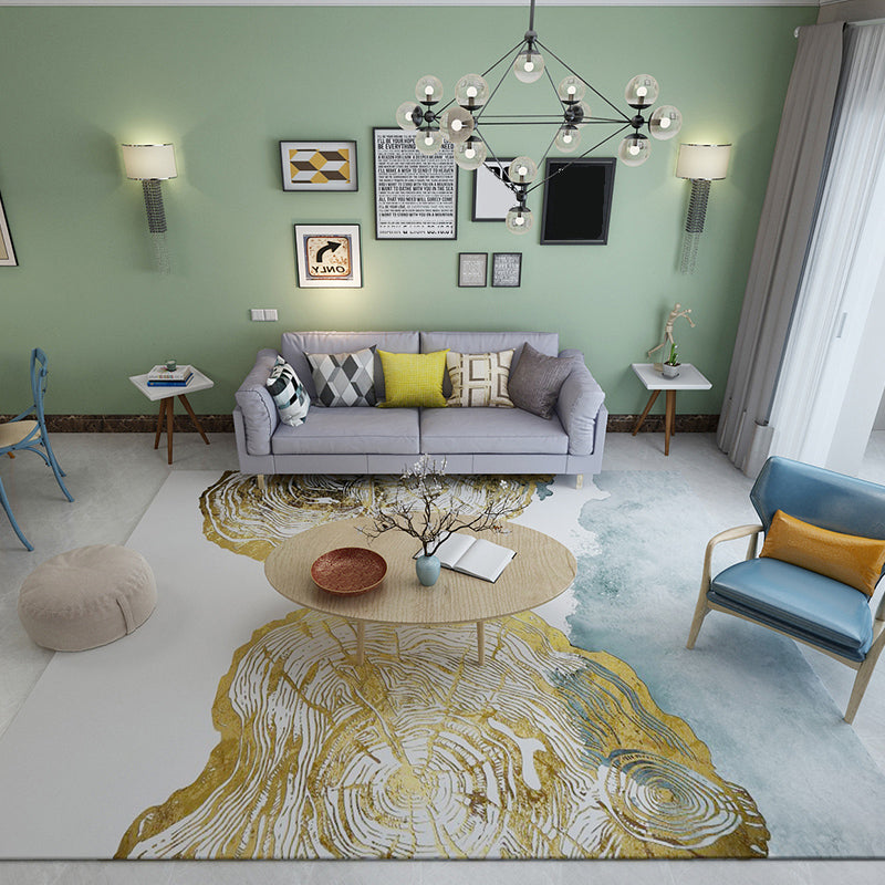 Multicolored natural polypropylene rug with abstract print, easy-care machine washable rug for the room | Bowlift