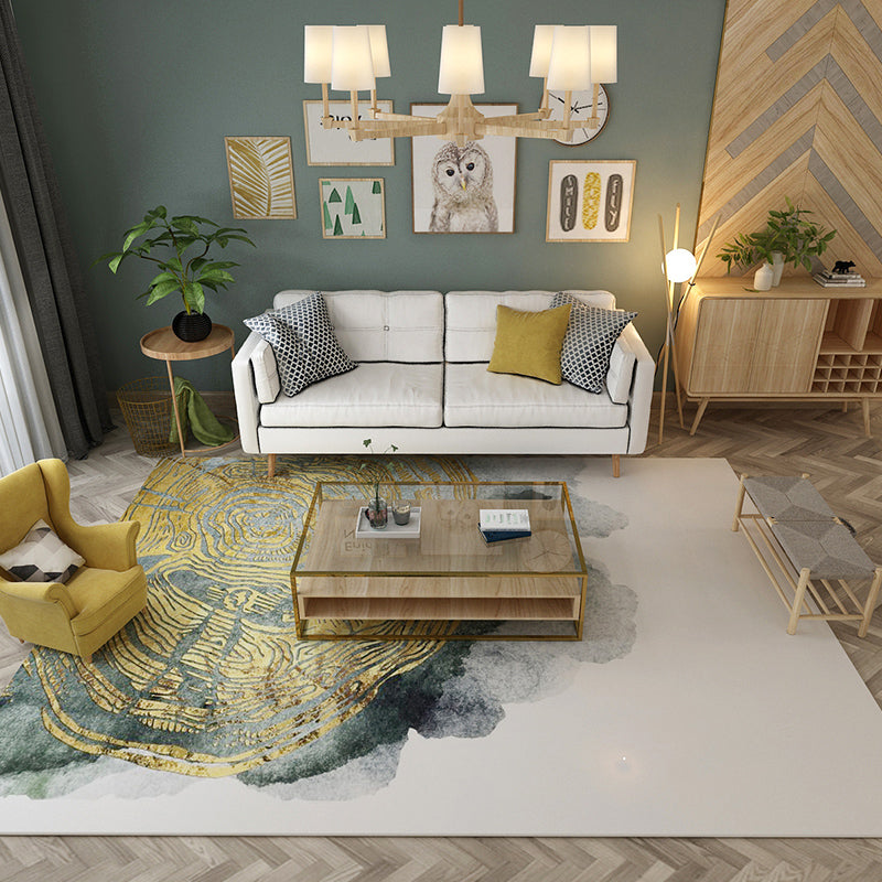 Multicolored natural polypropylene rug with abstract print, easy-care machine washable rug for the room | Bowlift