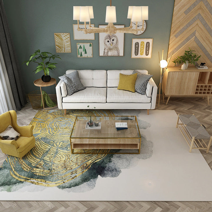 Multicolored natural polypropylene rug with abstract print, easy-care machine washable rug for the room | Bowlift