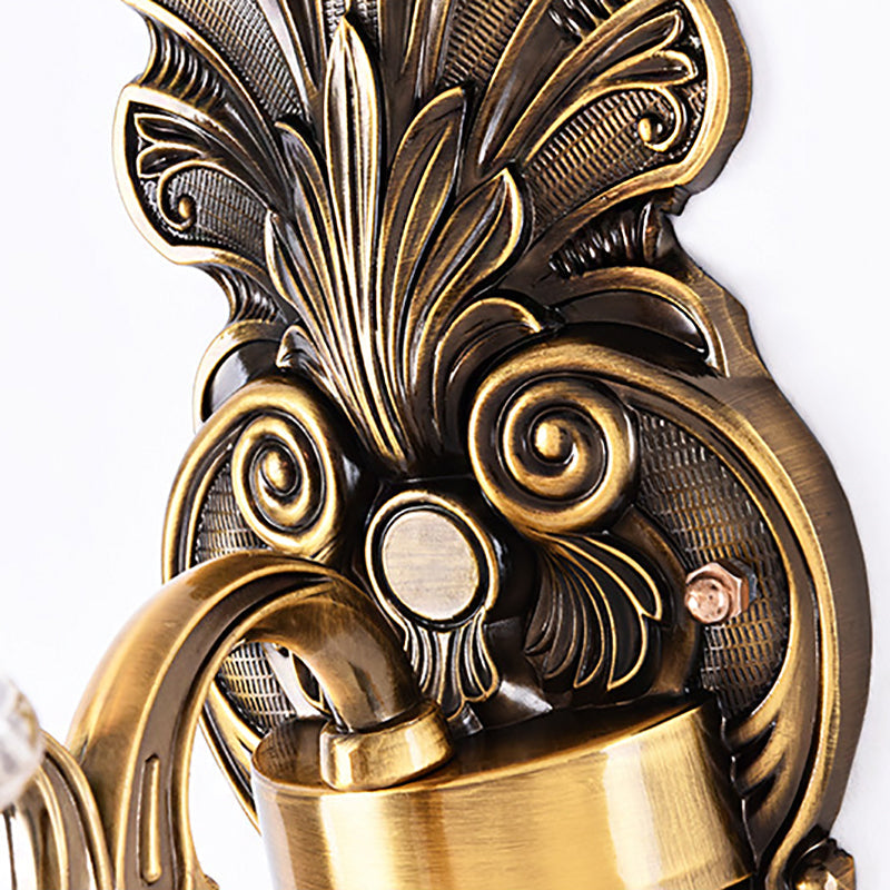 BowLift | 1/2-Light Living Room Wall Mount Lamp Vintage Style Brass Wall Light with Flower Clear Structured Glass Shade