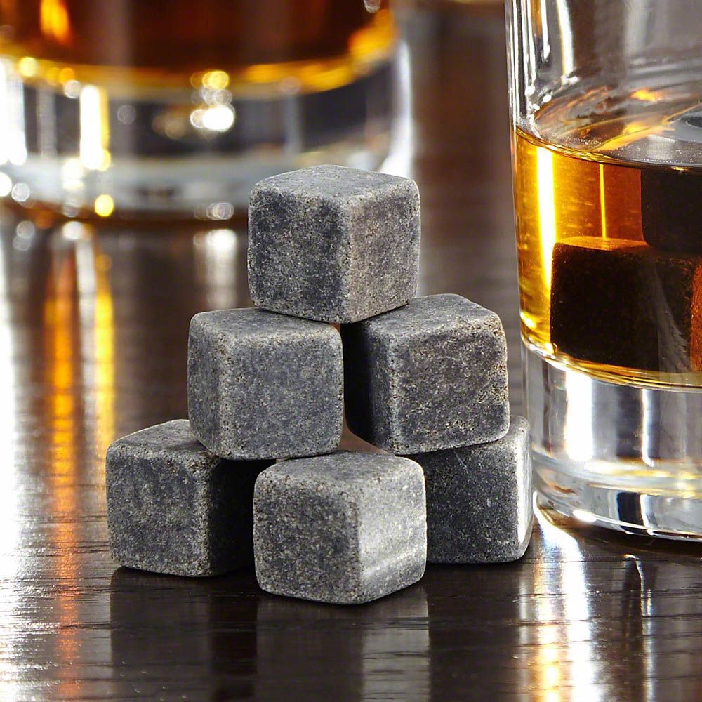 Soapstone Whiskey Chilling Cubes with Velvet Drawstring Pouch Bowlift