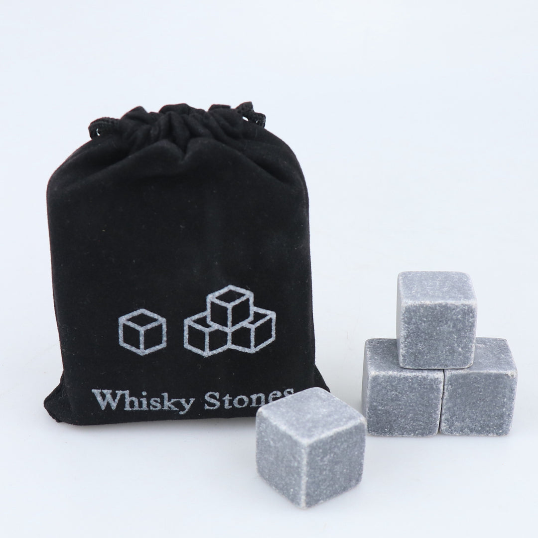 Soapstone Whiskey Chilling Cubes with Velvet Drawstring Pouch Bowlift