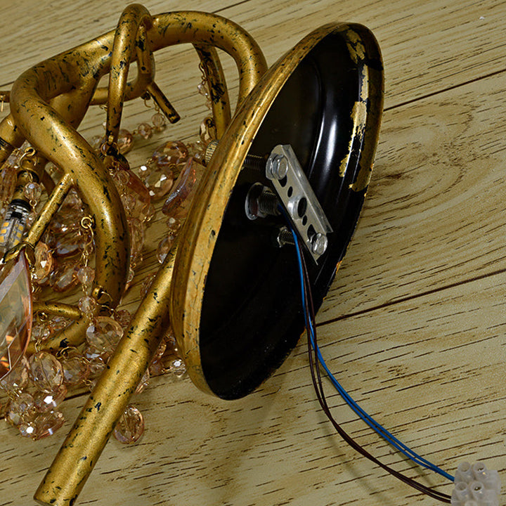 BowLift | Branching Wall-Mounted Lighting Vintage Metal 1 Bulb Brass Finish Wall Light with Amber Crystal Bead Accent