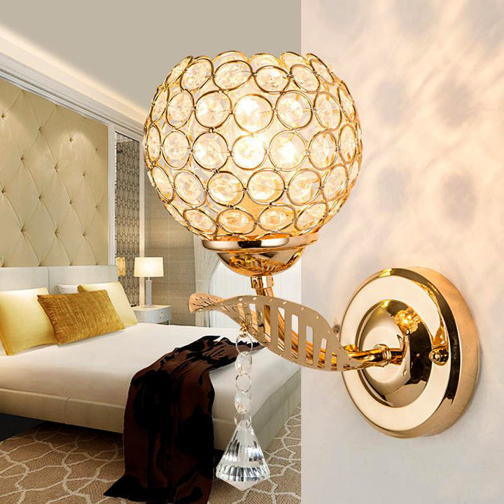 BowLift | 1 Bulb Corridor Wall Mounted Lighting Vintage Style Gold Wall Lamp with Global Clear Crystal Shade