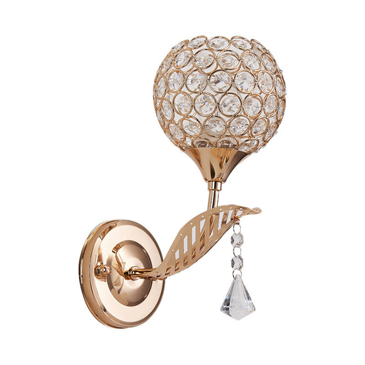 BowLift | 1 Bulb Corridor Wall Mounted Lighting Vintage Style Gold Wall Lamp with Global Clear Crystal Shade