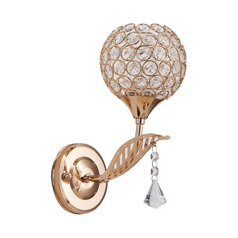 BowLift | 1 Bulb Corridor Wall Mounted Lighting Vintage Style Gold Wall Lamp with Global Clear Crystal Shade