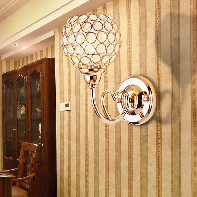 BowLift | Globe Clear Crystal Wall Light Modern 1 Head Gold Finish Wall Lamp with Metal Heart Shaped Arm