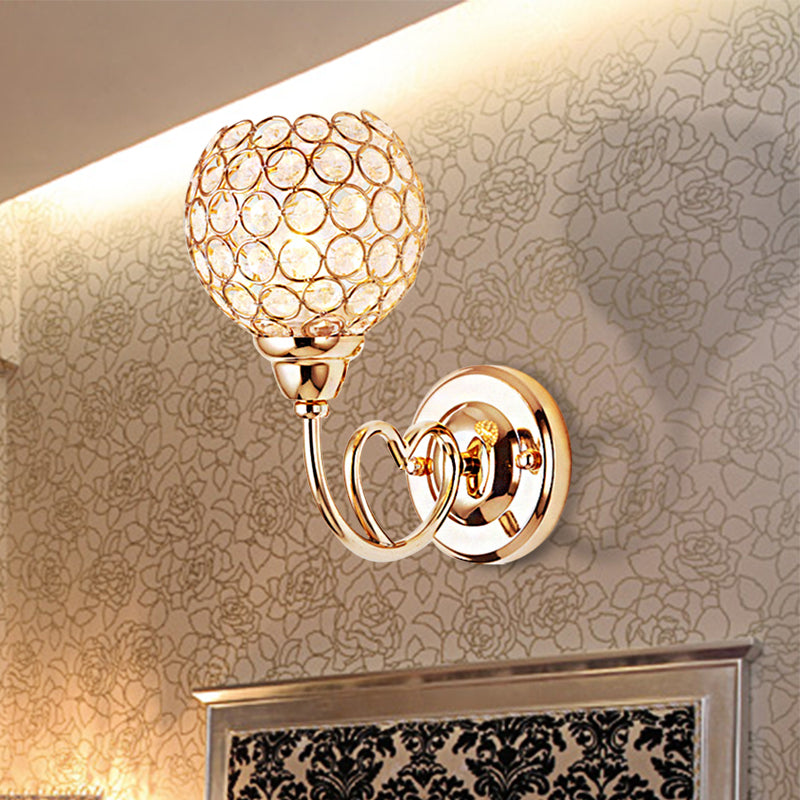 BowLift | Globe Clear Crystal Wall Light Modern 1 Head Gold Finish Wall Lamp with Metal Heart Shaped Arm