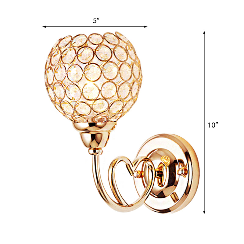 BowLift | Globe Clear Crystal Wall Light Modern 1 Head Gold Finish Wall Lamp with Metal Heart Shaped Arm