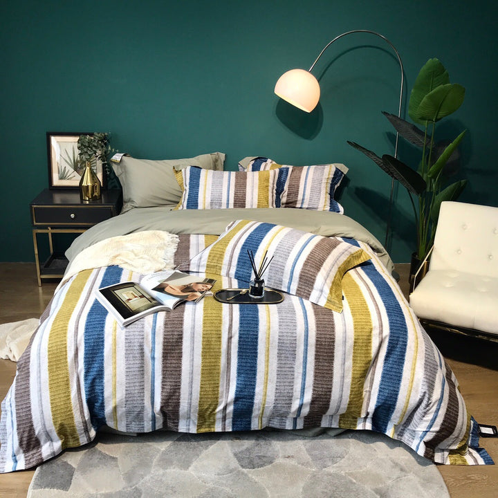 Houndstooth Plaid Reversible Duvet Cover Bedding Set with Solid Sateen Back & Envelope Shams