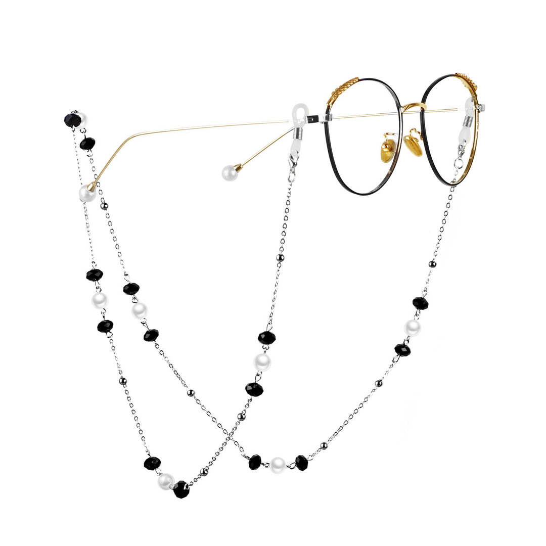 Elegant Pearl and Black Bead Eyewear Chain Bowlift