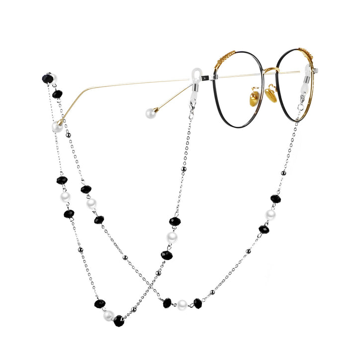 Elegant Pearl and Black Bead Eyewear Chain Bowlift