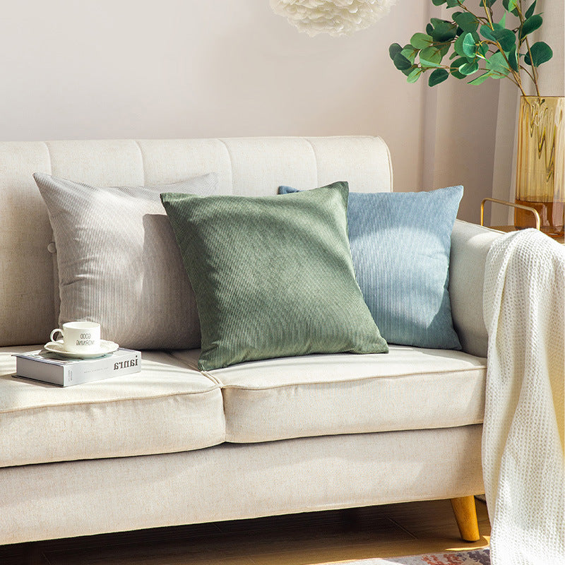 Cord cushion cover with velvety ribbed texture and concealed zipper