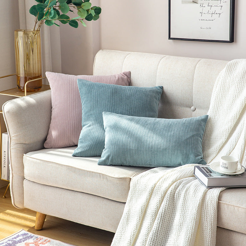 Cord cushion cover with velvety ribbed texture and concealed zipper