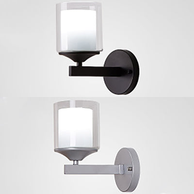 BowLift | 1 Bulb Cylinder Wall Light Industrial Black/Silver Clear Glass Lighting