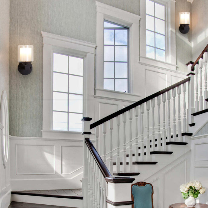 BowLift | 1 Bulb Cylinder Wall Light Industrial Black/Silver Clear Glass Lighting