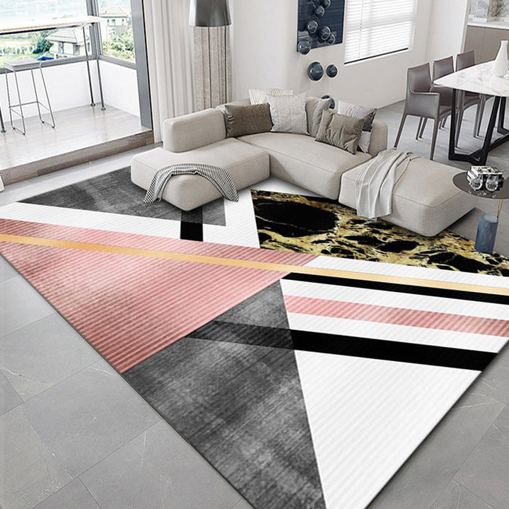 BowLift | Luxurious geometric print rug Multicolored synthetic rug with non-slip backing pet-friendly rug for the living room