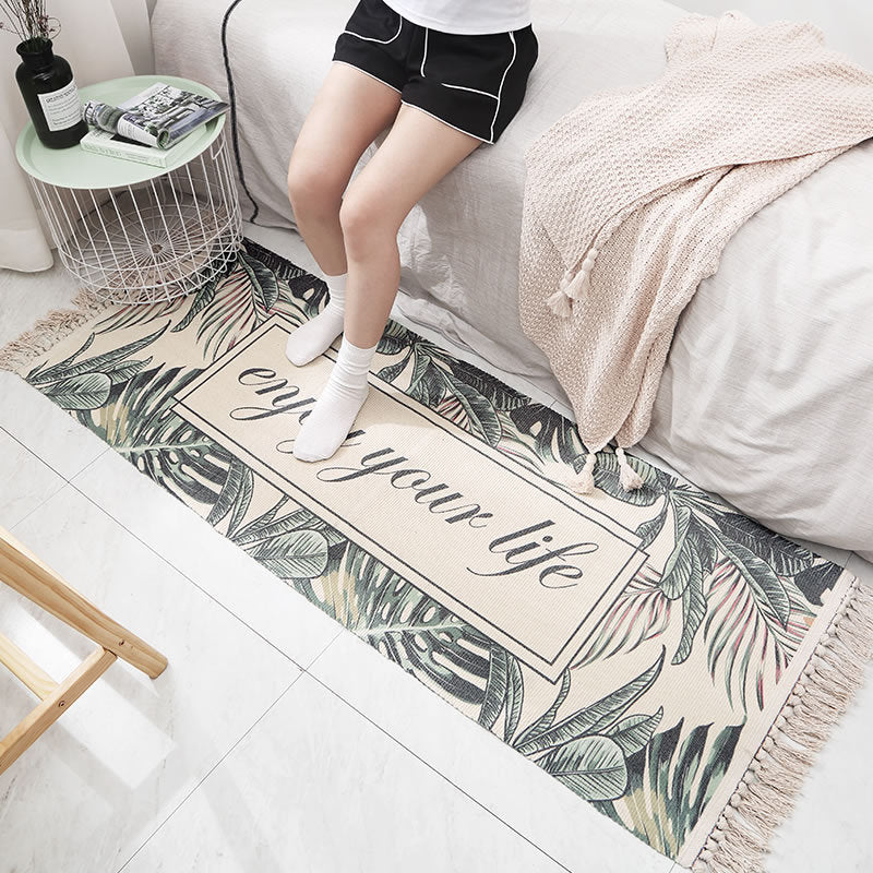 BowLift | Classic Multicolored Drop Carpet Polyester Plant Printed Carpet Non-Slip Back Machine Washable Carpet for Bedroom