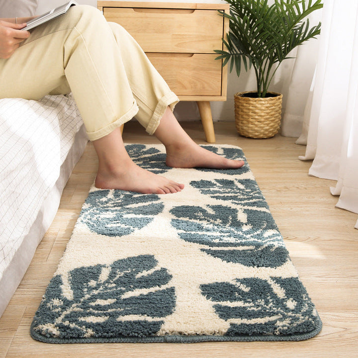 Green Bedroom Rug Modern Leaf Print Indoor Carpet Polypropylene Pet Friendly Stain Resistant Rug | Bowlift