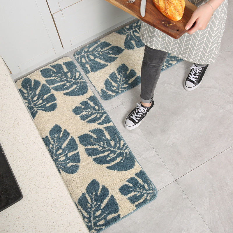 Green Bedroom Rug Modern Leaf Print Indoor Carpet Polypropylene Pet Friendly Stain Resistant Rug | Bowlift