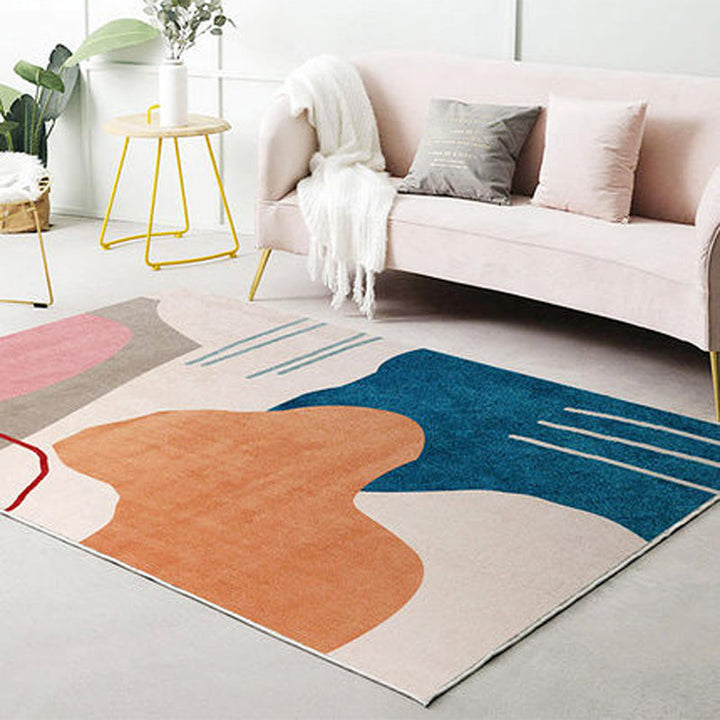 BowLift | Beautiful Bedroom Rug Multicolored Color Block Rug Polyester Non-slip Back Machine Washable Rug