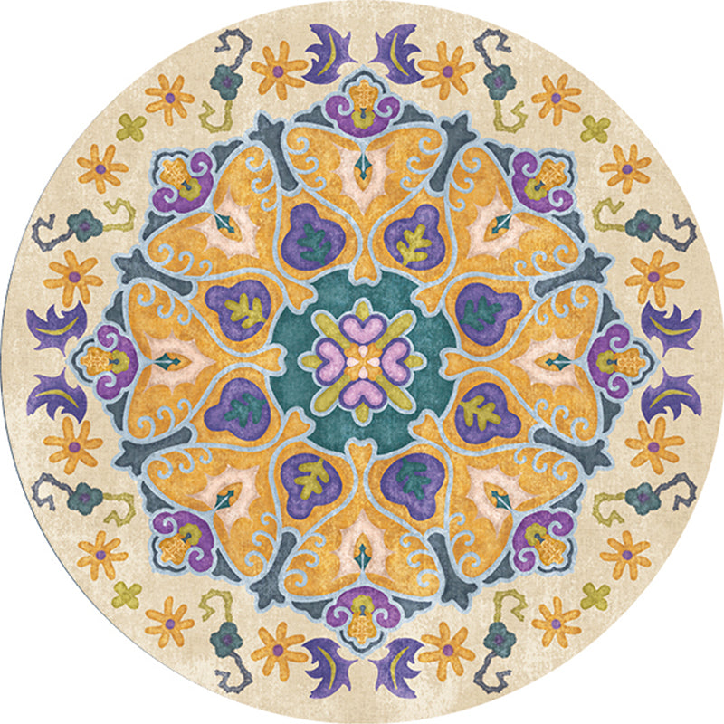 Ethnic Living Room Rug Multicolored Tribal Pattern Rug Synthetic Non-Slip Back Easy Care Indoor Rug | Bowlift