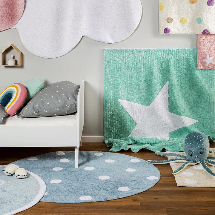 BowLift | Multicolored simple rug Polyester polka dot print rug pet-friendly non-slip backing rug for children's room
