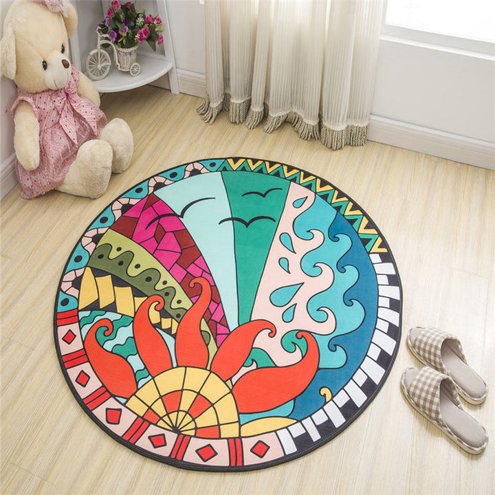 BowLift | Nordic Kids Bedroom Rug Multicolored Cartoon Print Rug Polyester Non-Slip Back Machine Washable Rug