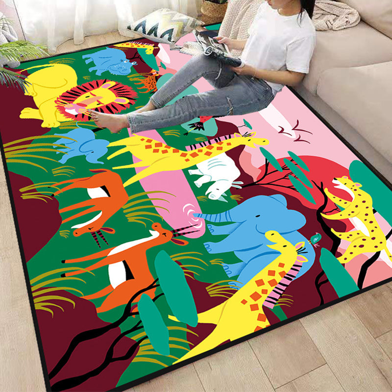 BowLift | Funny Children's Room Carpet Multicolored Cartoon Print Carpet Synthetic Non-Slip Back Easy Care Carpet