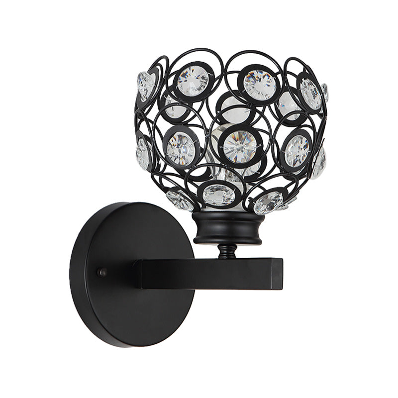 BowLift | Dome Clear Crystal Wall Lamp Modernist Style 1 Bulb Black/Brass Finish Wall Lighting Fixture for Bedroom