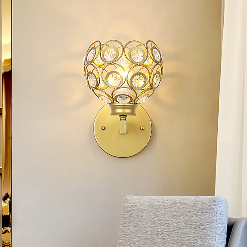 BowLift | Dome Clear Crystal Wall Lamp Modernist Style 1 Bulb Black/Brass Finish Wall Lighting Fixture for Bedroom