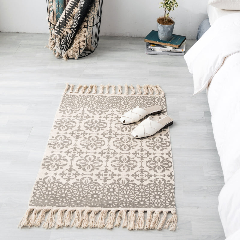 BowLift | Ethnic geometric pattern rug Multi-color cotton blend area rug machine washable handwoven rug with fringes for room