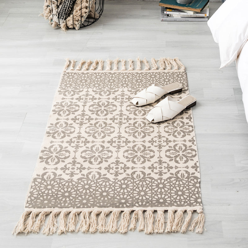 BowLift | Ethnic geometric pattern rug Multi-color cotton blend area rug machine washable handwoven rug with fringes for room