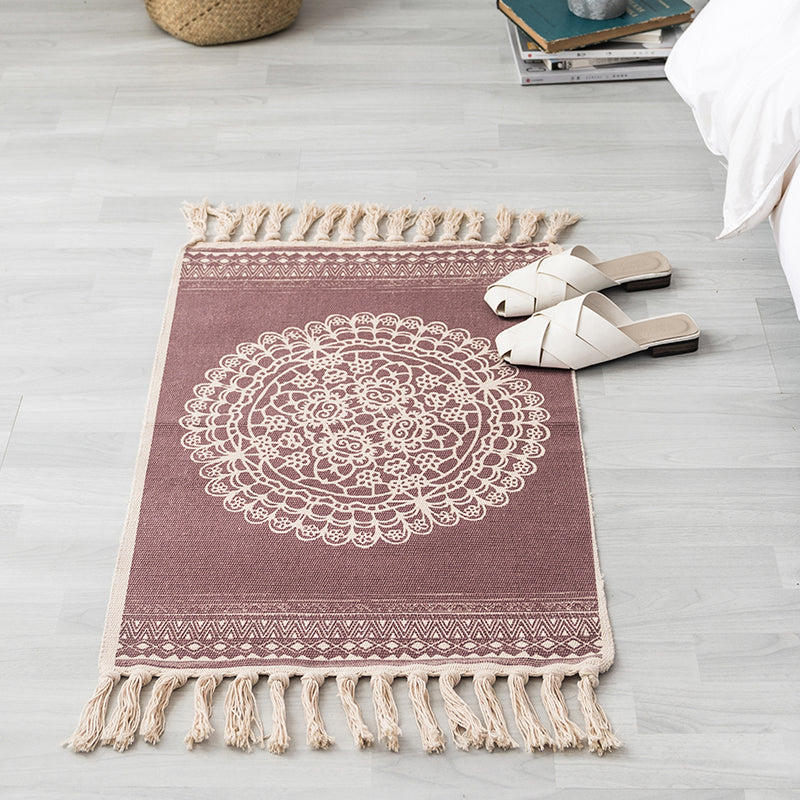 BowLift | Ethnic geometric pattern rug Multi-color cotton blend area rug machine washable handwoven rug with fringes for room