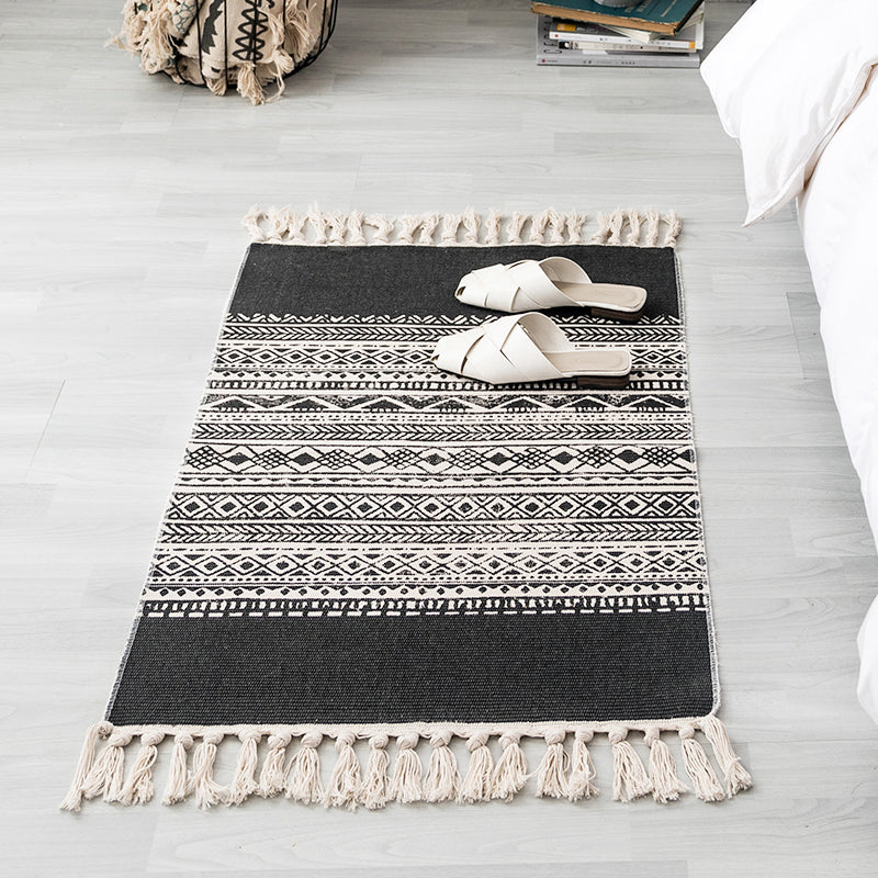 BowLift | Ethnic geometric pattern rug Multi-color cotton blend area rug machine washable handwoven rug with fringes for room