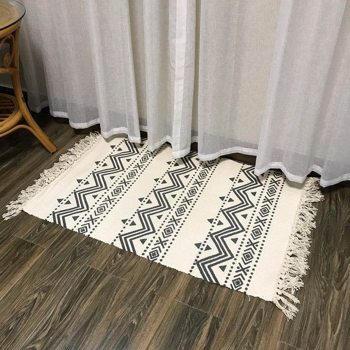 BowLift | Casual Multicolored Western Rug Cotton Blend Geometric Light Rug Machine Washable Woven Rug with Fringes for Living Room