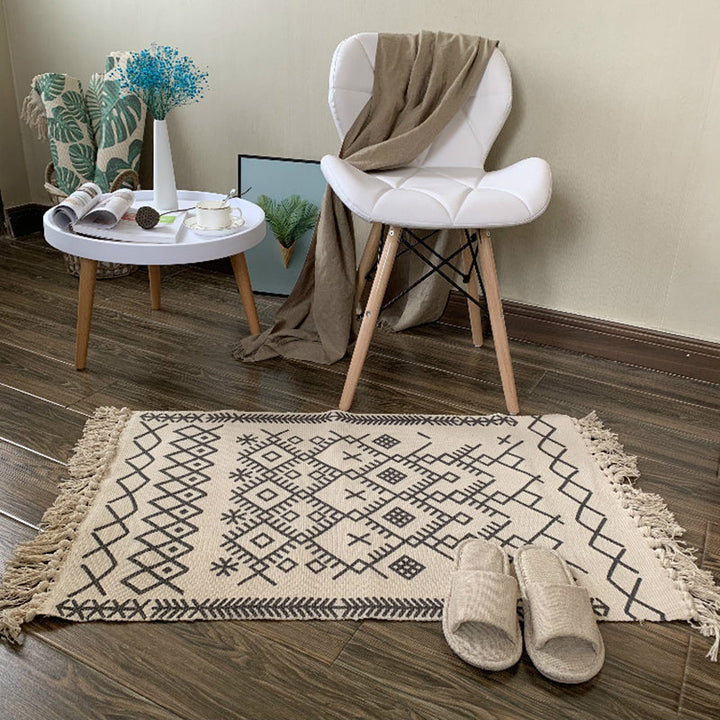 BowLift | Casual Multicolored Western Rug Cotton Blend Geometric Light Rug Machine Washable Woven Rug with Fringes for Living Room