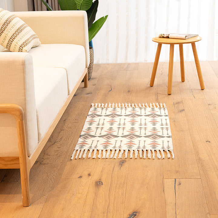 BowLift | Classic living room carpet Colorful geometric printed carpet washable woven rug with tassels