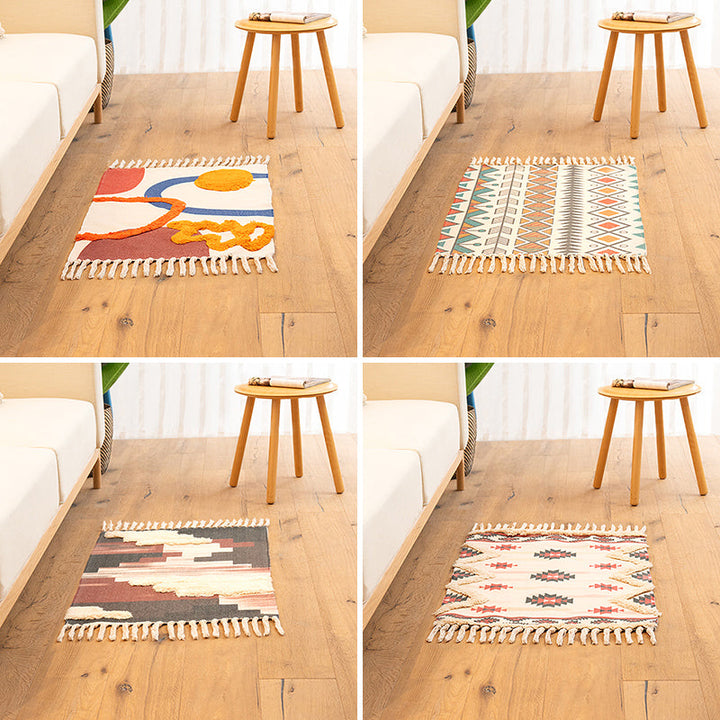 BowLift | Classic living room carpet Colorful geometric printed carpet washable woven rug with tassels