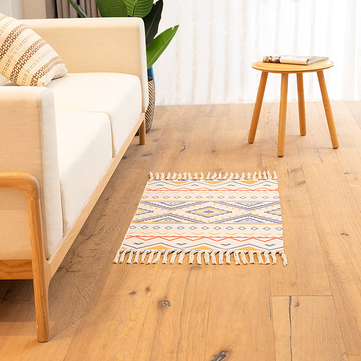 BowLift | Classic living room carpet Colorful geometric printed carpet washable woven rug with tassels