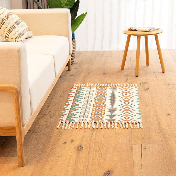BowLift | Classic living room carpet Colorful geometric printed carpet washable woven rug with tassels
