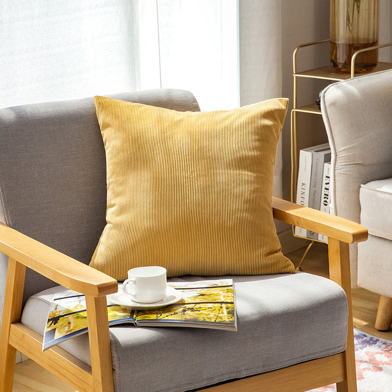 Cord cushion cover with velvety ribbed texture and concealed zipper