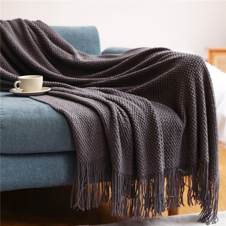 Decorative Fringe Knit Throw Blanket