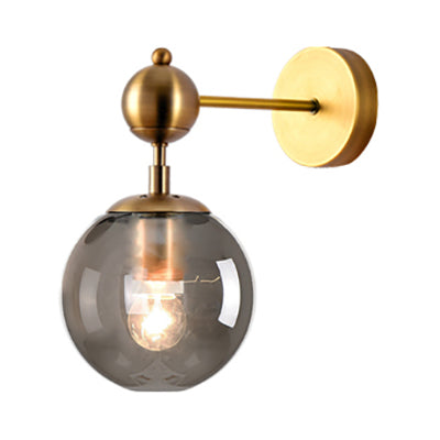 BowLift | 1 Light Clear/Gray/Amber Glass Wall Lamp Vintage Brass Globe Shade Living Room Lighting Fixture