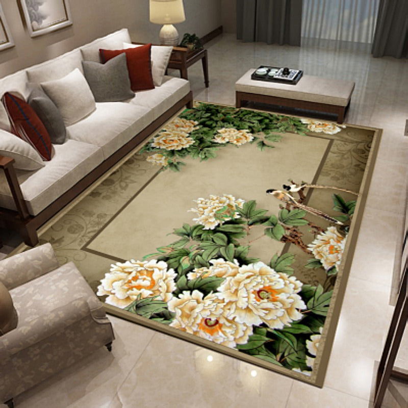 BowLift | Multicolored living room rug Chinoiserie flower rug polypropylene machine washable stain resistant non-slip back rug