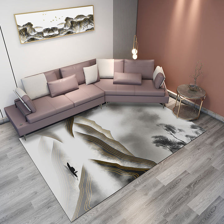 BowLift | Classic Mountain Landscape Rug Multicolored Chinese Rug Synthetic Stain Resistant Washable Non-Slip Rug for Deco